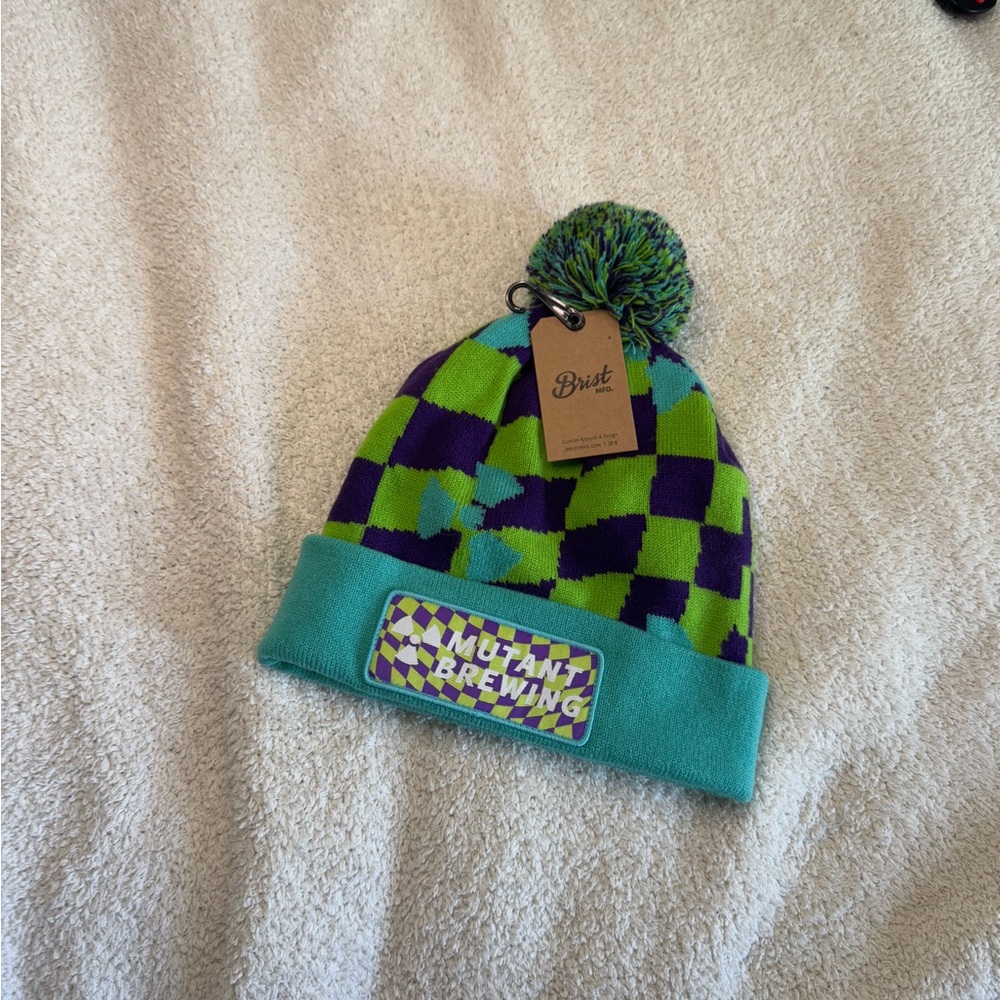 Mutant Brewing Checkered Beanie - Green and Purple
